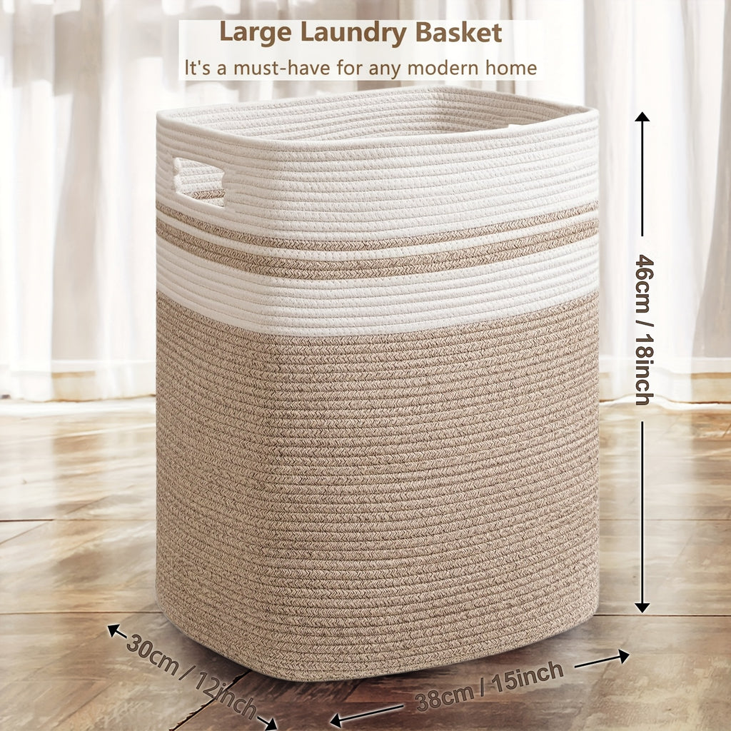 1-2pcs Laundry Hamper - Cube Laundry Basket, Tall Storage Basket with Handles, Decorative Blanket Basket for Living Room, Collapsible Large Toy Basket for Storage, Pillows, Clothes - Grey & Brown & Black, Shelf Baskets