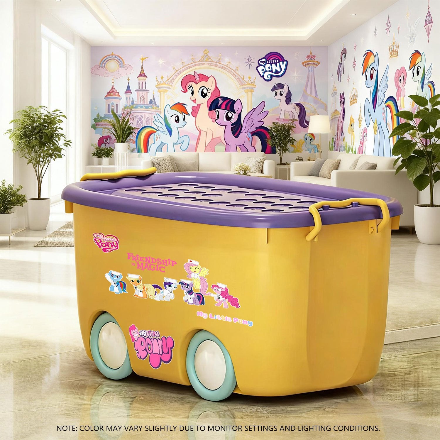MY LITTLE PONY Stackable Storage Box | Durable Plastic, Odorless, Sealed with Side Clips, Wheeled for Easy Movement, Dustproof and Moisture-Resistant, Ideal for Home Organization