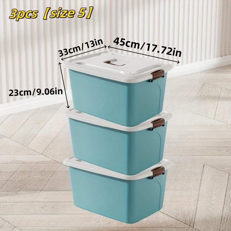 3pcs Colorful Thickened Plastic Storage Box with Lid And Handle, Perfect for Car Trunk, Home Wardrobe, Office Books, Bathroom Essentials, Snack And Medicine Organizer, Halloween, Christmas Decorations, Storage Bins for Home Organization
