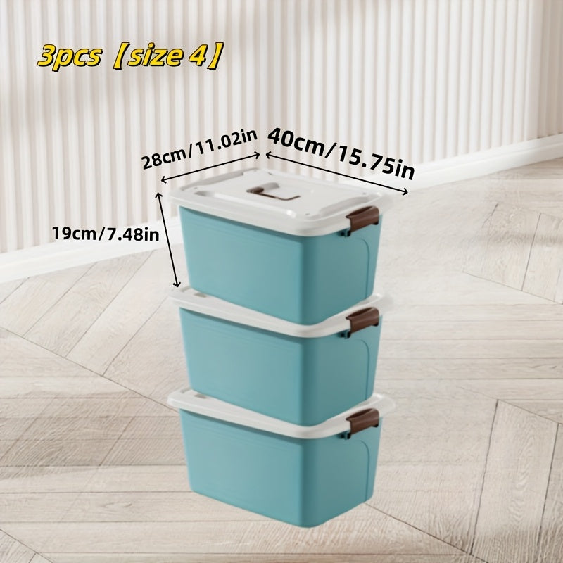 3pcs Colorful Thickened Plastic Storage Box with Lid And Handle, Perfect for Car Trunk, Home Wardrobe, Office Books, Bathroom Essentials, Snack And Medicine Organizer, Halloween, Christmas Decorations, Storage Bins for Home Organization