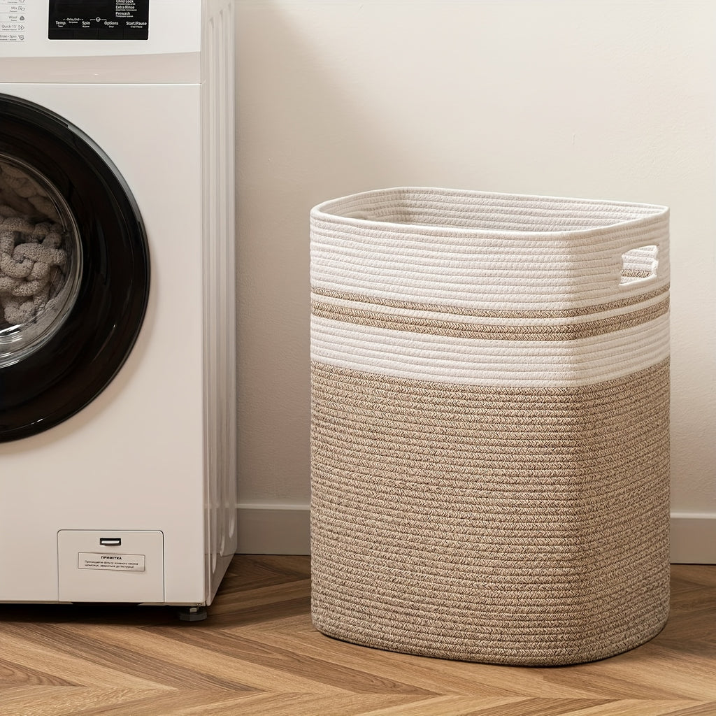 1-2pcs Laundry Hamper - Cube Laundry Basket, Tall Storage Basket with Handles, Decorative Blanket Basket for Living Room, Collapsible Large Toy Basket for Storage, Pillows, Clothes - Grey & Brown & Black, Shelf Baskets