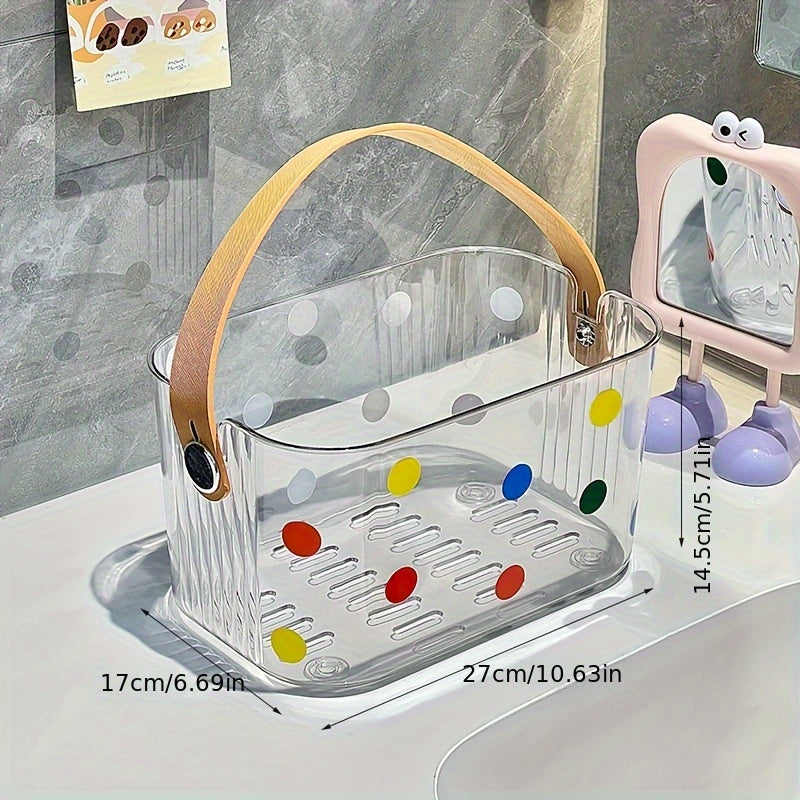 1pc Colorful Polka Dot Plastic Storage Basket with Handle - Lightweight, Wall-Mountable Organizer for Bathroom, Kitchen & Dorm Essentials, Bathroom Organizers And Storage, Toiletry Holder, Playful Design, Drainage Design, Lightweight Organizer