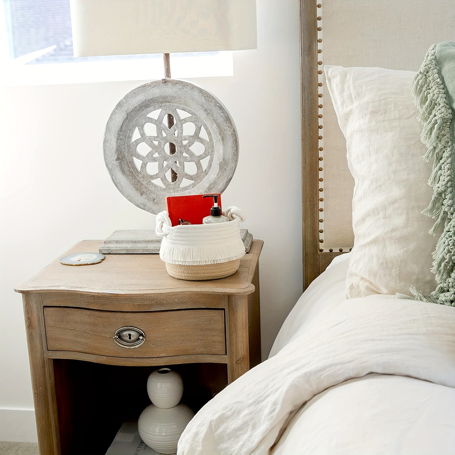 3pcs Boho Decor Storage Basket Set | Soft Polyester Woven Baskets for Organizing, Shower, Gift, Nursery, Toys - White Tassel Bin by ZUIJIA SHENGHUO