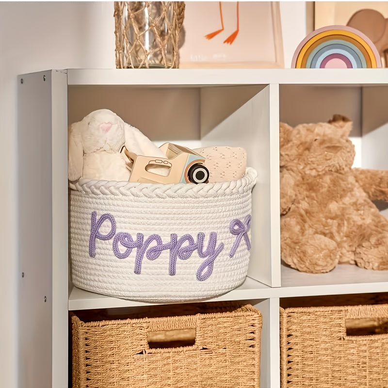 Personalized Woven Storage Basket with Name & Color - Custom Name & Color Woven Fabric Basket Suitable for Wardrobe Organization,, Gift - Durable Multi- Decorative Box, Shelf Basket, Toy Box, Storage Organizer with Open, Shelf Baskets