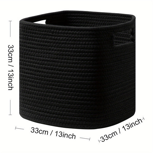 13x13x13 Inch Woven Rope Basket with Handles - Sturdy Storage Organizer for Books, Magazines, and More - Perfect for Shelves, Home Office, or Dorm Use, Book Storage Basket, Dorm Room Organizer, Casual Style Basket, Sturdy Handle Basket