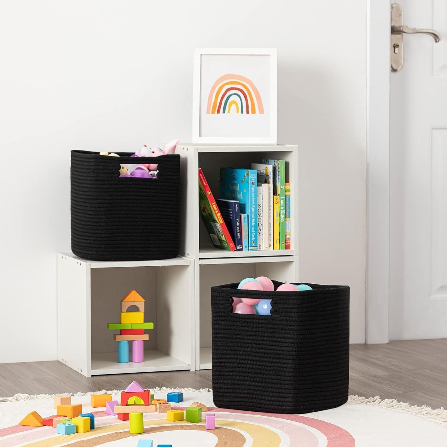 13x13x13 Inch Woven Rope Basket with Handles - Sturdy Storage Organizer for Books, Magazines, and More - Perfect for Shelves, Home Office, or Dorm Use, Book Storage Basket, Dorm Room Organizer, Casual Style Basket, Sturdy Handle Basket