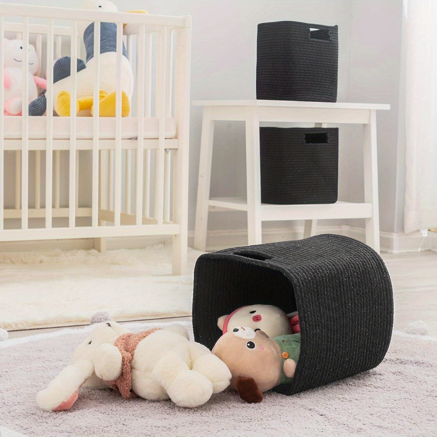 13x13x13 Inch Woven Rope Basket with Handles - Sturdy Storage Organizer for Books, Magazines, and More - Perfect for Shelves, Home Office, or Dorm Use, Book Storage Basket, Dorm Room Organizer, Casual Style Basket, Sturdy Handle Basket