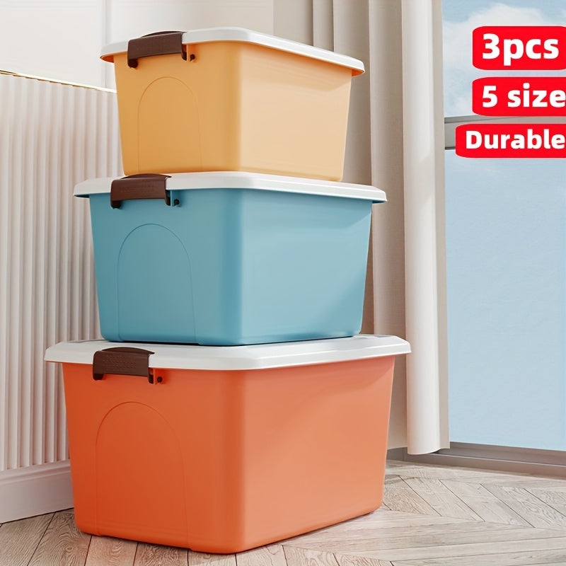 3pcs Colorful Thickened Plastic Storage Box with Lid And Handle, Perfect for Car Trunk, Home Wardrobe, Office Books, Bathroom Essentials, Snack And Medicine Organizer, Halloween, Christmas Decorations, Storage Bins for Home Organization
