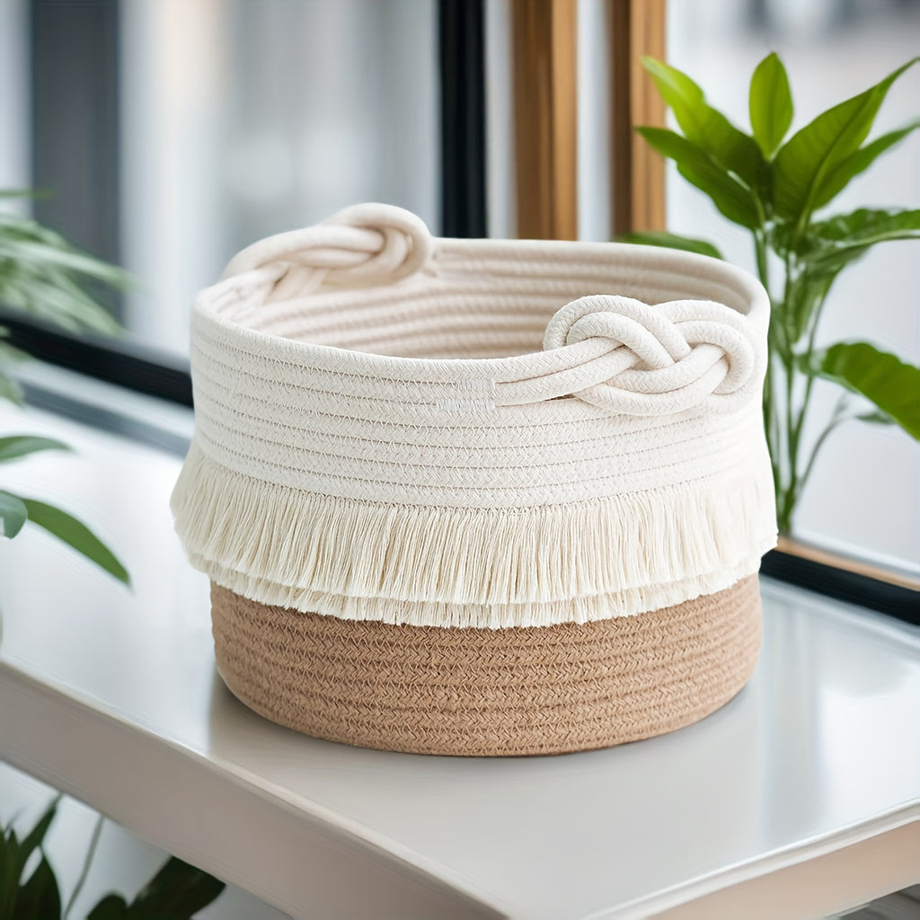 3pcs Boho Decor Storage Basket Set | Soft Polyester Woven Baskets for Organizing, Shower, Gift, Nursery, Toys - White Tassel Bin by ZUIJIA SHENGHUO