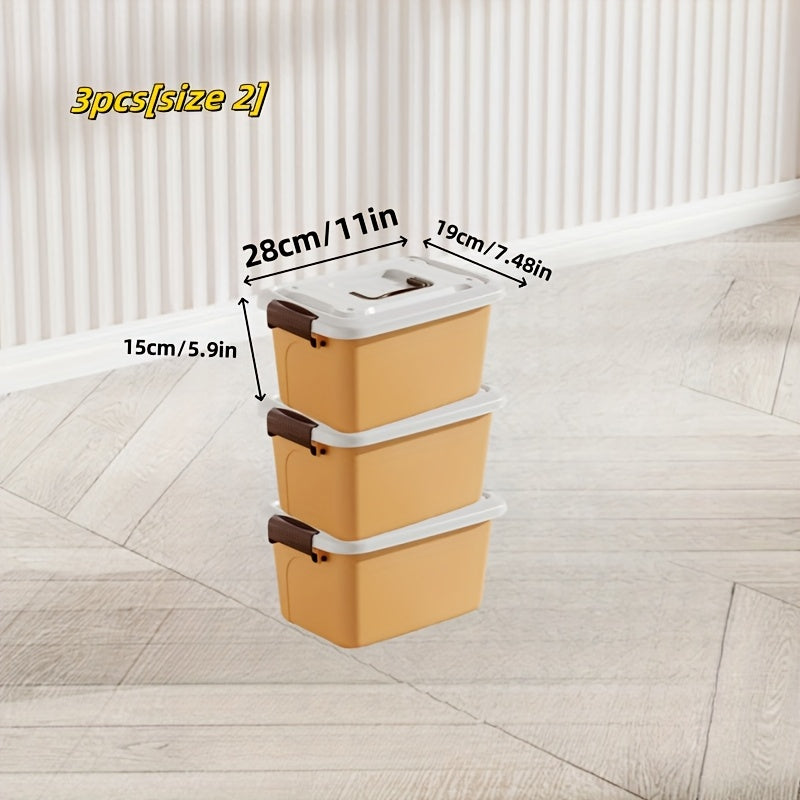 3pcs Colorful Thickened Plastic Storage Box with Lid And Handle, Perfect for Car Trunk, Home Wardrobe, Office Books, Bathroom Essentials, Snack And Medicine Organizer, Halloween, Christmas Decorations, Storage Bins for Home Organization