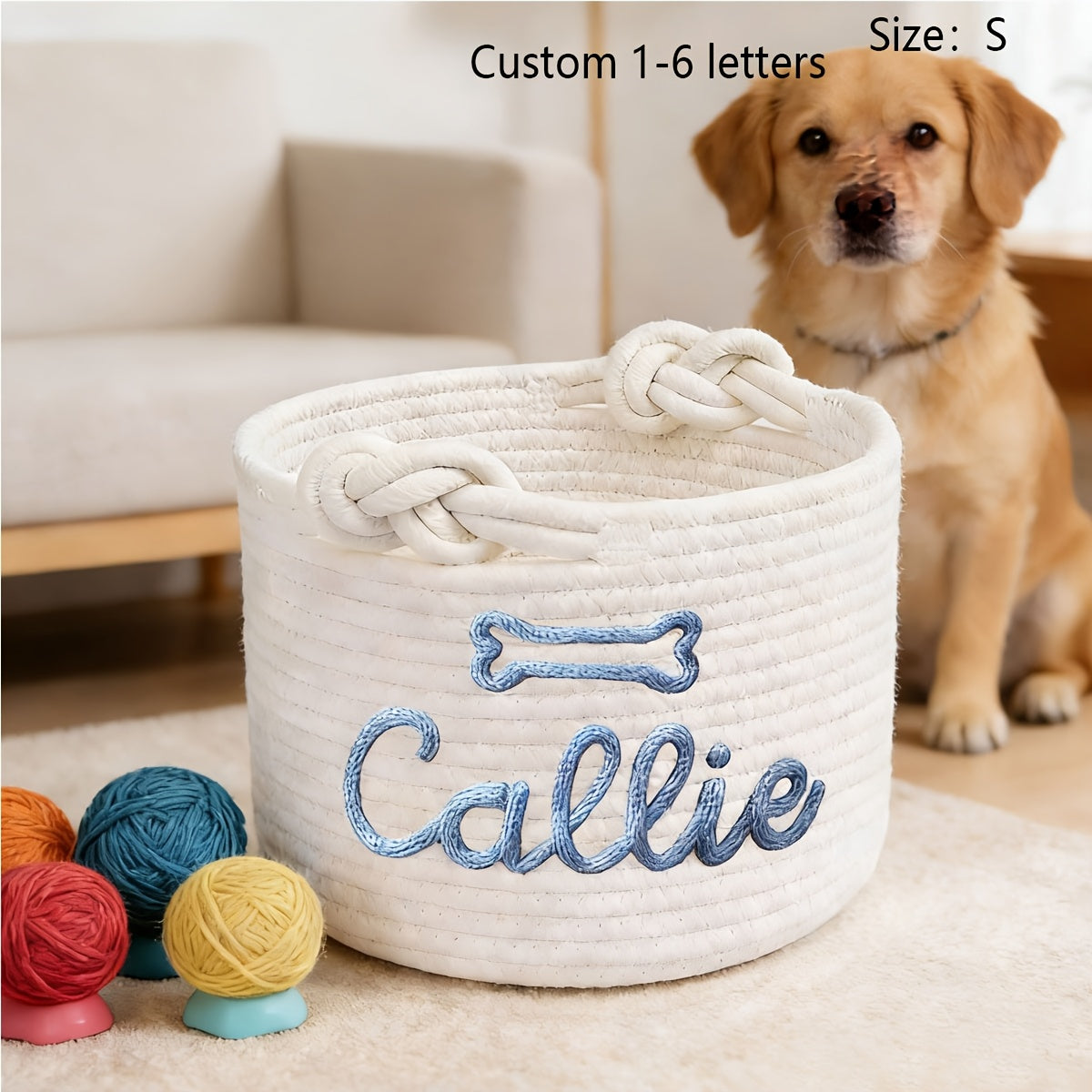1pc Personalized Custom Letter Dog Toy Basket, Pet Toy Storage Basket, Pet Name Gift Basket, Home Storage Basket, Easter Gift, Shelf Baskets