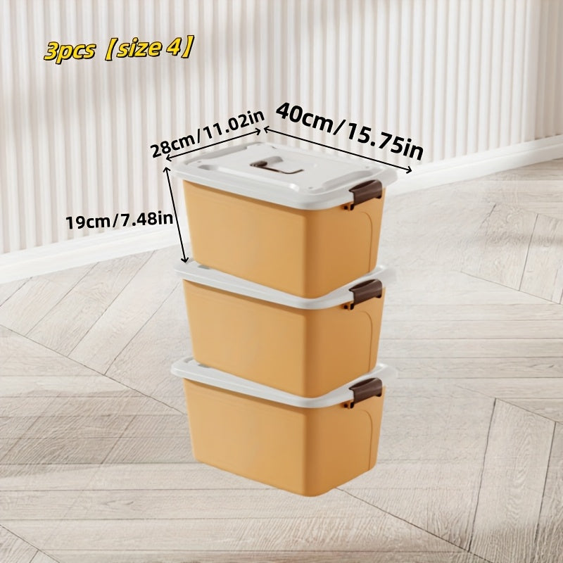 3pcs Colorful Thickened Plastic Storage Box with Lid And Handle, Perfect for Car Trunk, Home Wardrobe, Office Books, Bathroom Essentials, Snack And Medicine Organizer, Halloween, Christmas Decorations, Storage Bins for Home Organization