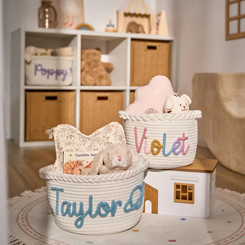 Personalized Woven Storage Basket with Name & Color - Custom Name & Color Woven Fabric Basket Suitable for Wardrobe Organization,, Gift - Durable Multi- Decorative Box, Shelf Basket, Toy Box, Storage Organizer with Open, Shelf Baskets