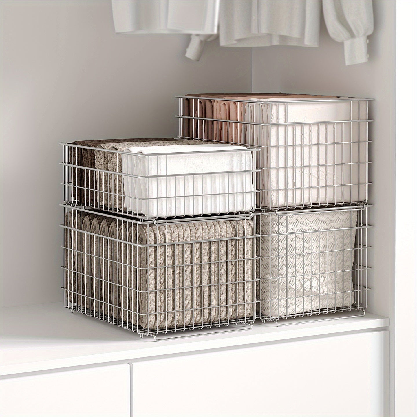 1pc Stainless Steel Stackable Storage Basket | Contemporary Style, Suitable for Wardrobe