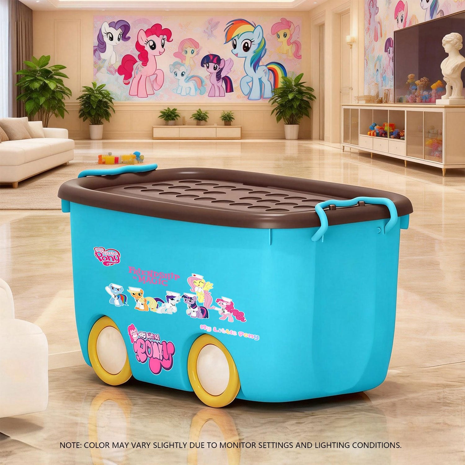 MY LITTLE PONY Stackable Storage Box | Durable Plastic, Odorless, Sealed with Side Clips, Wheeled for Easy Movement, Dustproof and Moisture-Resistant, Ideal for Home Organization
