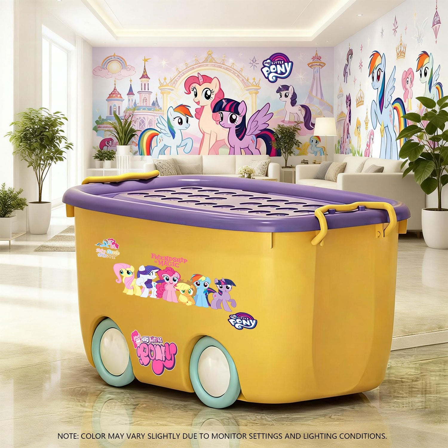 MY LITTLE PONY Stackable Storage Box | Durable Plastic, Odorless, Sealed with Side Clips, Wheeled for Easy Movement, Dustproof and Moisture-Resistant, Ideal for Home Organization