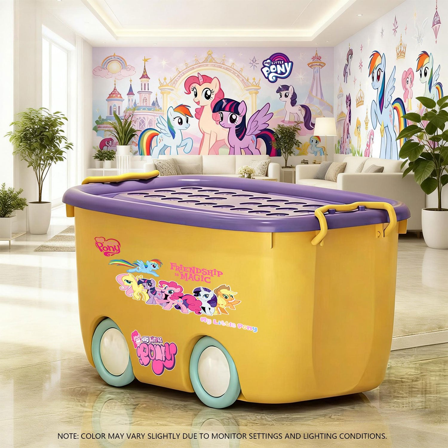 MY LITTLE PONY Stackable Storage Box | Durable Plastic, Odorless, Sealed with Side Clips, Wheeled for Easy Movement, Dustproof and Moisture-Resistant, Ideal for Home Organization