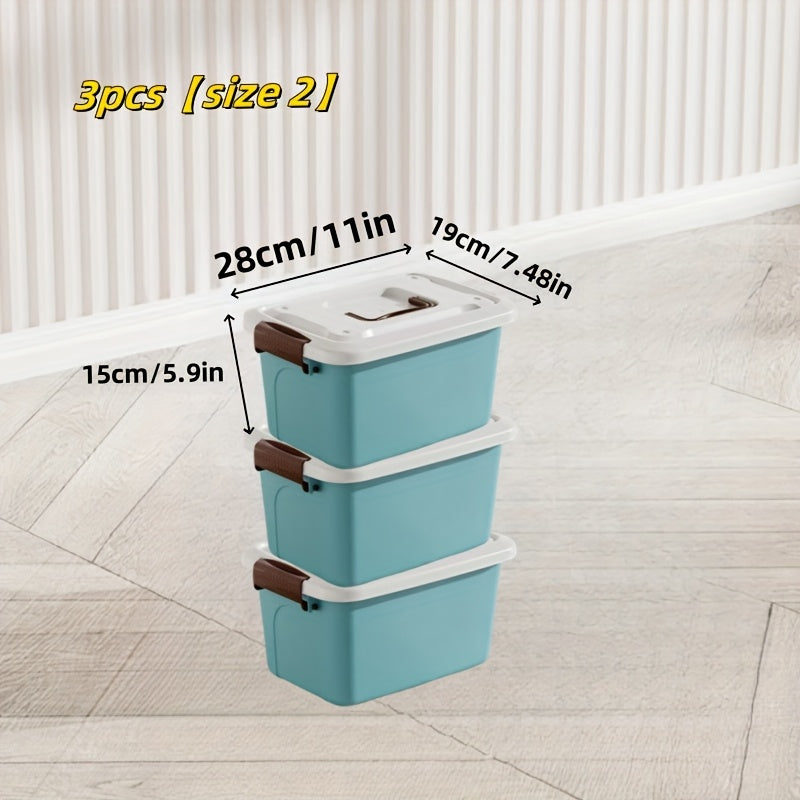 3pcs Colorful Thickened Plastic Storage Box with Lid And Handle, Perfect for Car Trunk, Home Wardrobe, Office Books, Bathroom Essentials, Snack And Medicine Organizer, Halloween, Christmas Decorations, Storage Bins for Home Organization