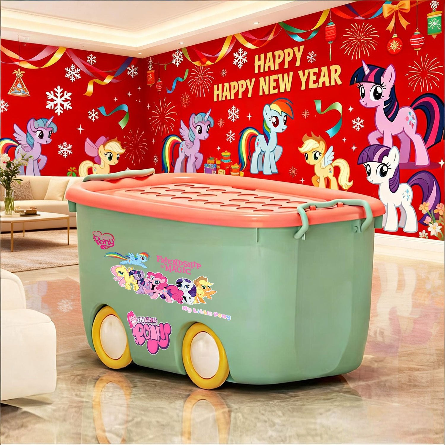 MY LITTLE PONY Stackable Storage Box | Durable Plastic, Odorless, Sealed with Side Clips, Wheeled for Easy Movement, Dustproof and Moisture-Resistant, Ideal for Home Organization