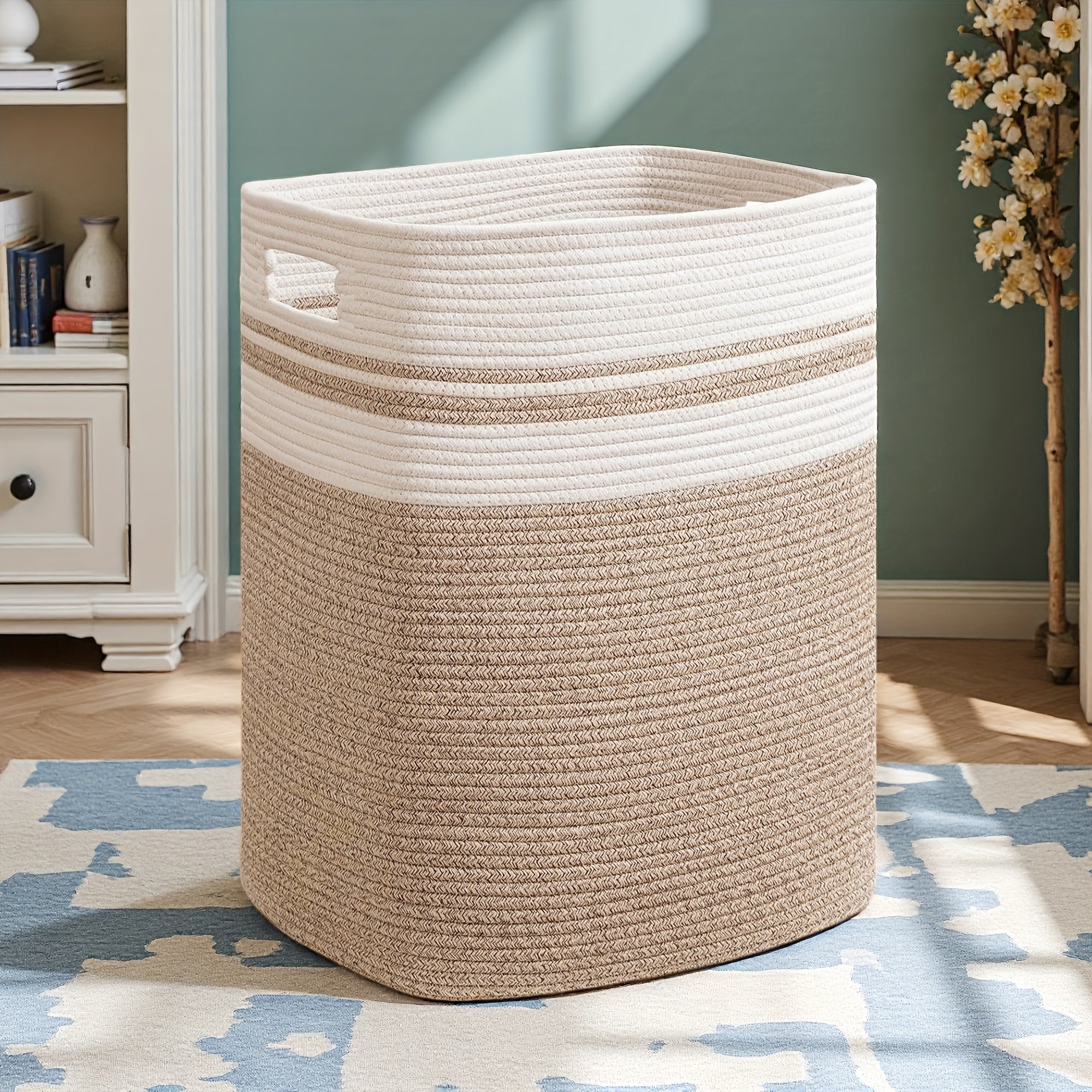 1-2pcs Laundry Hamper - Cube Laundry Basket, Tall Storage Basket with Handles, Decorative Blanket Basket for Living Room, Collapsible Large Toy Basket for Storage, Pillows, Clothes - Grey & Brown & Black, Shelf Baskets