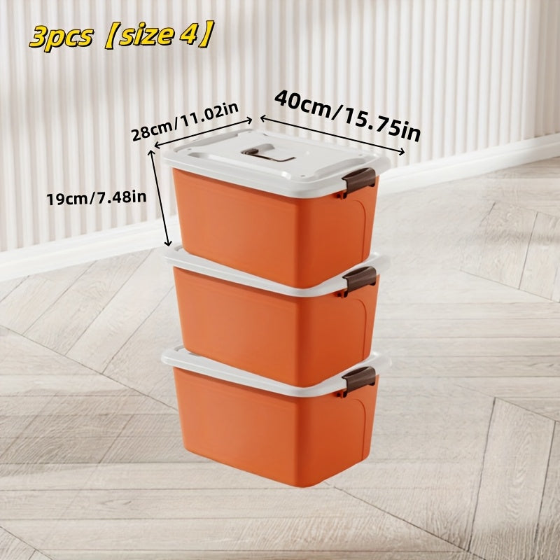 3pcs Colorful Thickened Plastic Storage Box with Lid And Handle, Perfect for Car Trunk, Home Wardrobe, Office Books, Bathroom Essentials, Snack And Medicine Organizer, Halloween, Christmas Decorations, Storage Bins for Home Organization
