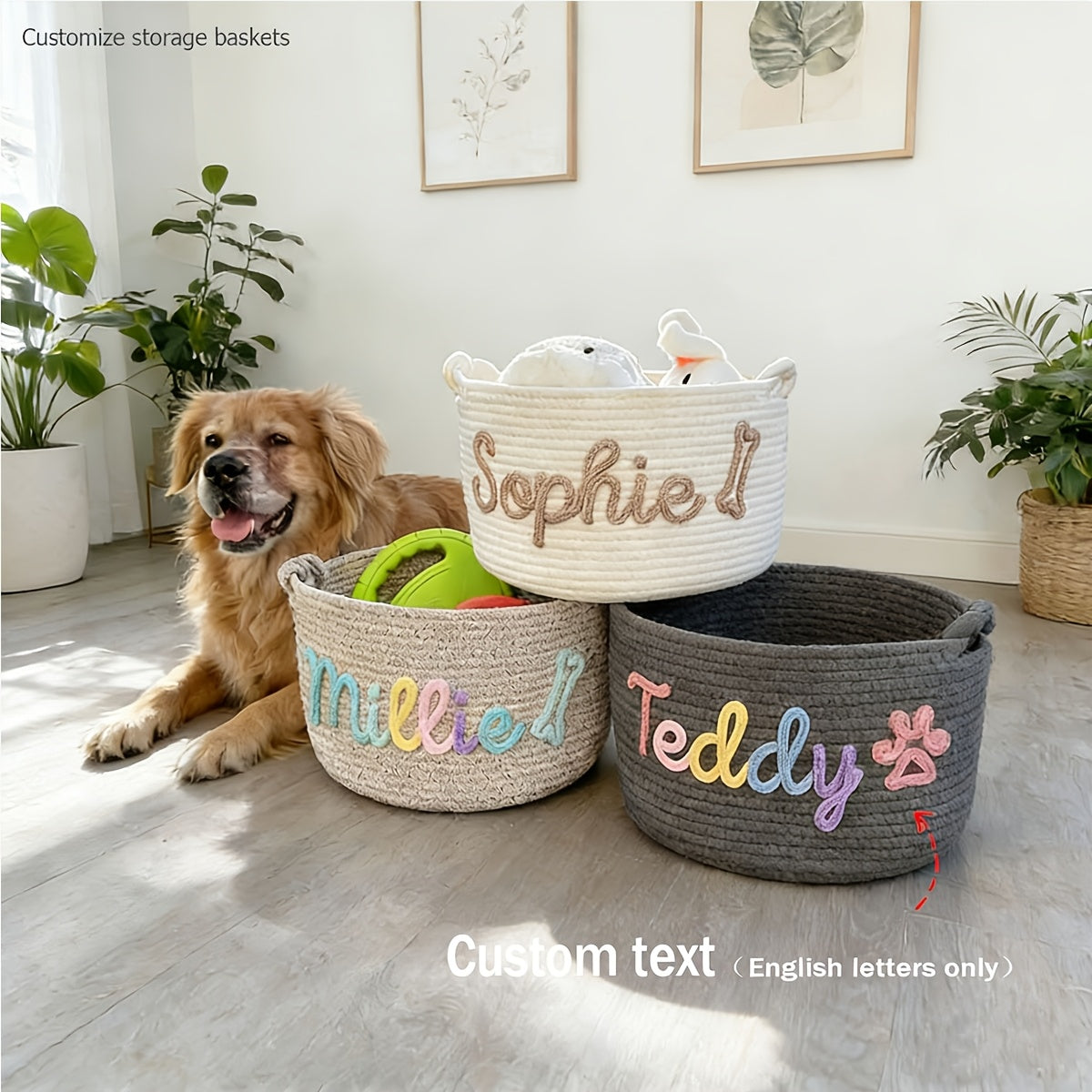 1pc Personalized Custom Letter Dog Toy Basket, Pet Toy Storage Basket, Pet Name Gift Basket, Home Storage Basket, Easter Gift, Shelf Baskets