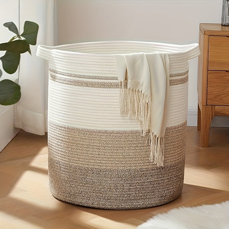 Large Round Woven Storage Basket Hamper with Sturdy Handles - Extra Large 20x18in (21.13gal) or 21x19in (26.42gal) Suitable for Laundry, Toys, Blankets, Clothes Basket for, Living Room, Bedroom - Decorative Furniture Basket