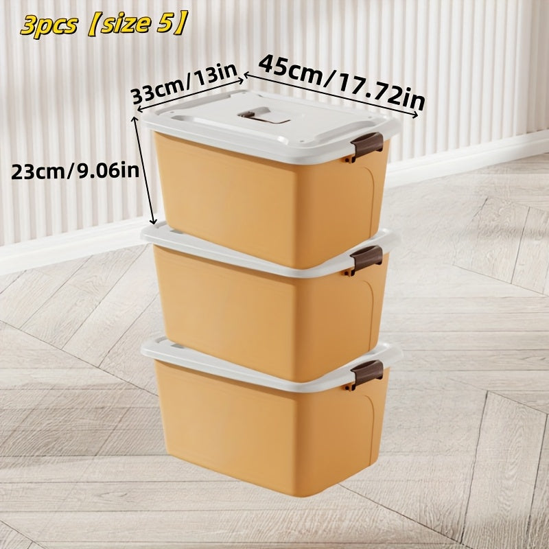 3pcs Colorful Thickened Plastic Storage Box with Lid And Handle, Perfect for Car Trunk, Home Wardrobe, Office Books, Bathroom Essentials, Snack And Medicine Organizer, Halloween, Christmas Decorations, Storage Bins for Home Organization