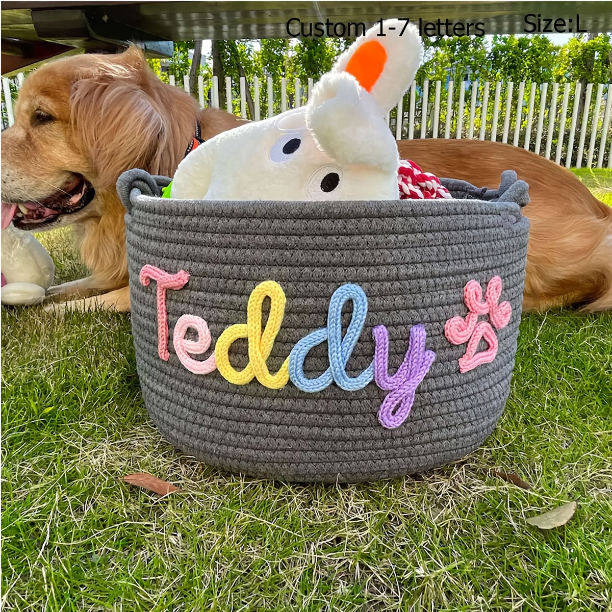 1pc Personalized Custom Letter Dog Toy Basket, Pet Toy Storage Basket, Pet Name Gift Basket, Home Storage Basket, Easter Gift, Shelf Baskets