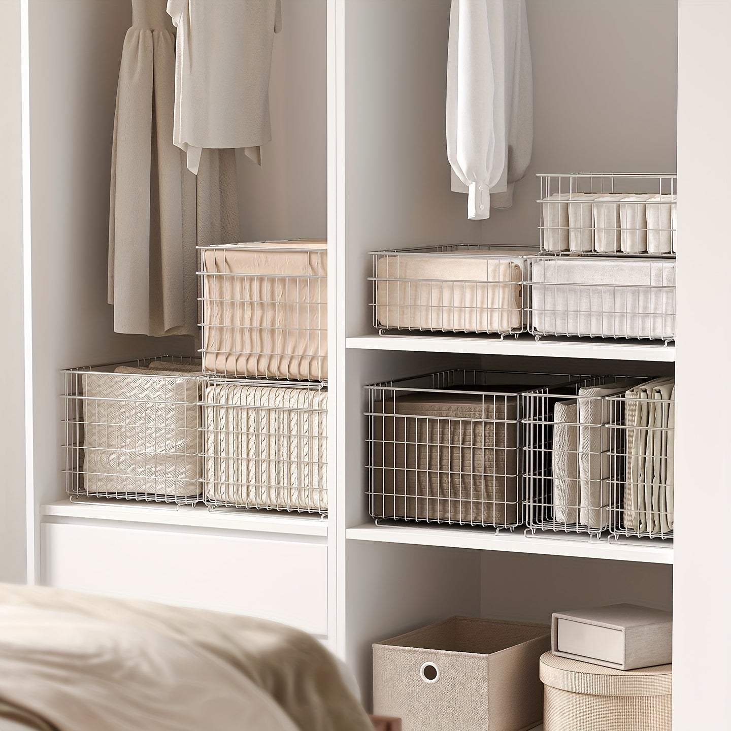 1pc Stainless Steel Stackable Storage Basket | Contemporary Style, Suitable for Wardrobe