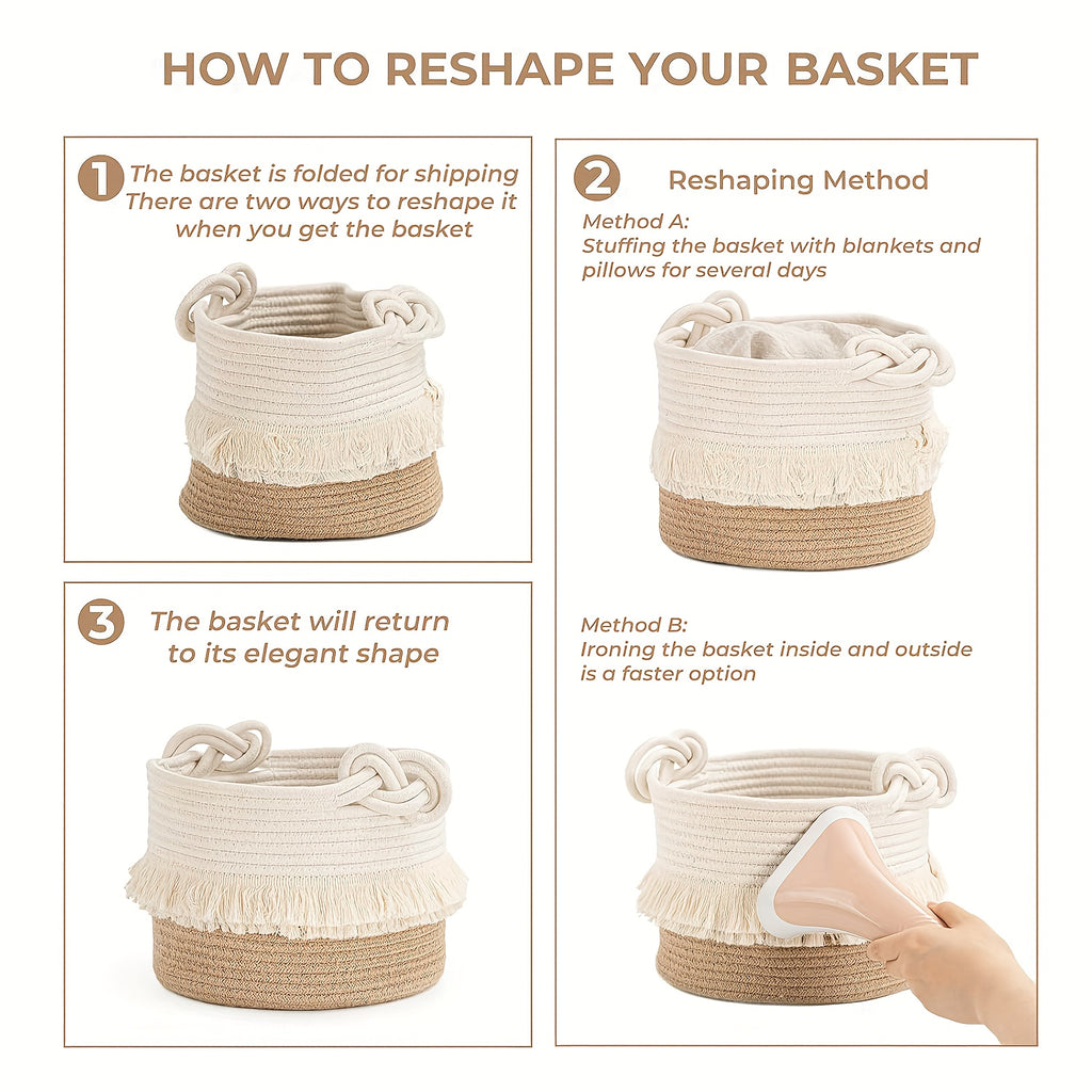 3pcs Boho Decor Storage Basket Set | Soft Polyester Woven Baskets for Organizing, Shower, Gift, Nursery, Toys - White Tassel Bin by ZUIJIA SHENGHUO