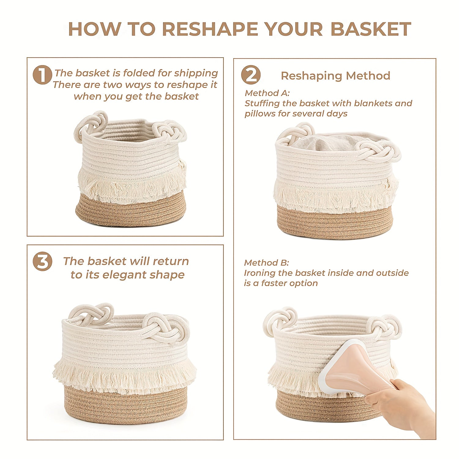 3pcs Boho Decor Storage Basket Set | Soft Polyester Woven Baskets for Organizing, Shower, Gift, Nursery, Toys - White Tassel Bin by ZUIJIA SHENGHUO