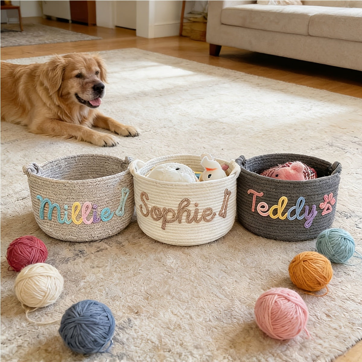 1pc Personalized Custom Letter Dog Toy Basket, Pet Toy Storage Basket, Pet Name Gift Basket, Home Storage Basket, Easter Gift, Shelf Baskets