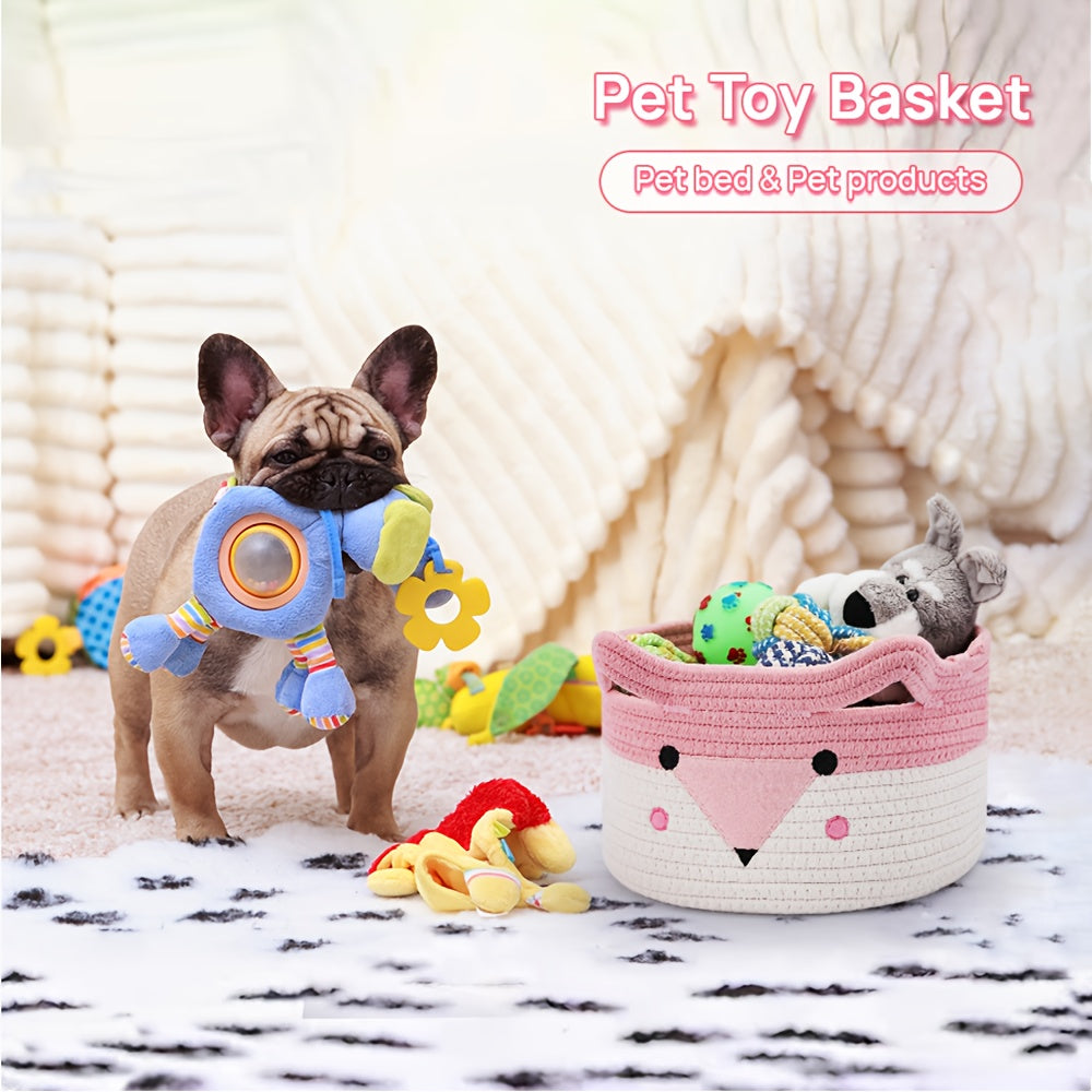 Fox Basket, Woven Storage Basket,Nursery Hamper with Handles, Orange Animal Storage Baskets for Nursery, Organizer, Cat Dog Toy Storage, Shelf Baskets