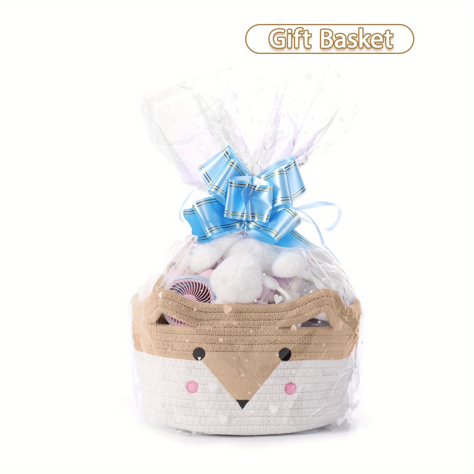 Fox Basket, Woven Storage Basket,Nursery Hamper with Handles, Orange Animal Storage Baskets for Nursery, Organizer, Cat Dog Toy Storage, Shelf Baskets