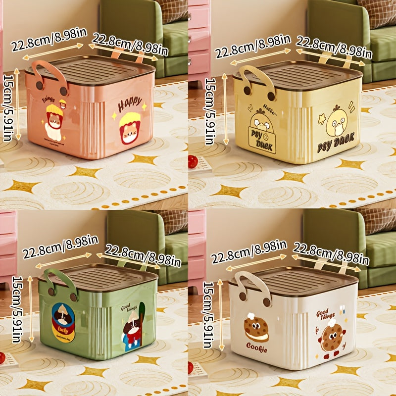 Set of 4 Plastic Storage Boxes with Lids, Portable Office Organizers with Double Handles, Stackable Multifunctional Containers That Save Space, Cute And Elegant Modern Organizing Bins for Books, Clothes, Medicine Boxes, And Stationery, Mixed Colors