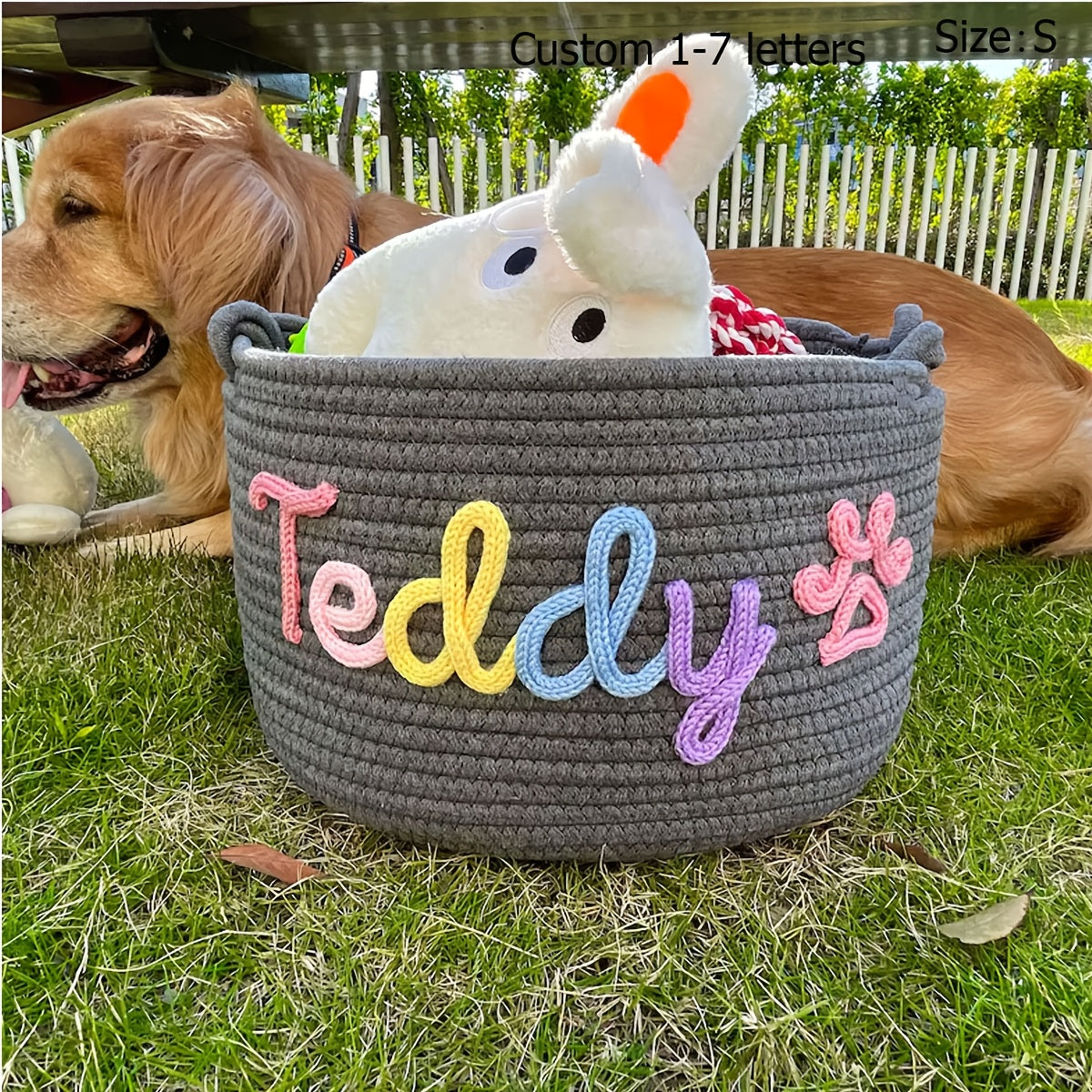 1pc Personalized Custom Letter Dog Toy Basket, Pet Toy Storage Basket, Pet Name Gift Basket, Home Storage Basket, Easter Gift, Shelf Baskets
