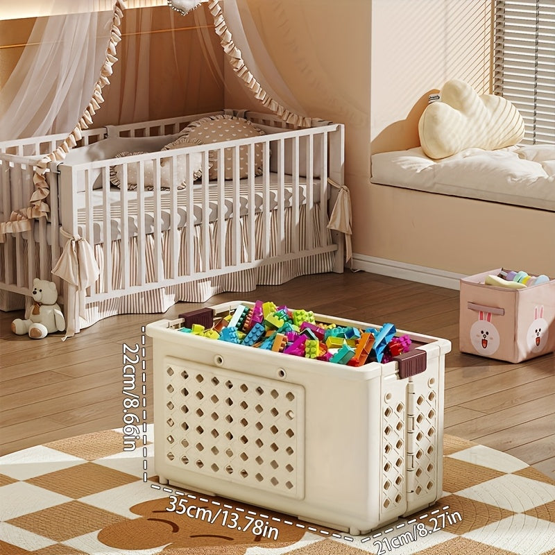 1pc Large Capacity Foldable Storage Basket - Removable Storage Basket, Multifunctional Home Bathroom Laundry Basket - with Wheels for Easy Movement, Home Organizing Storage Basket, Suitable for Living Room Organizing, Bathroom, White