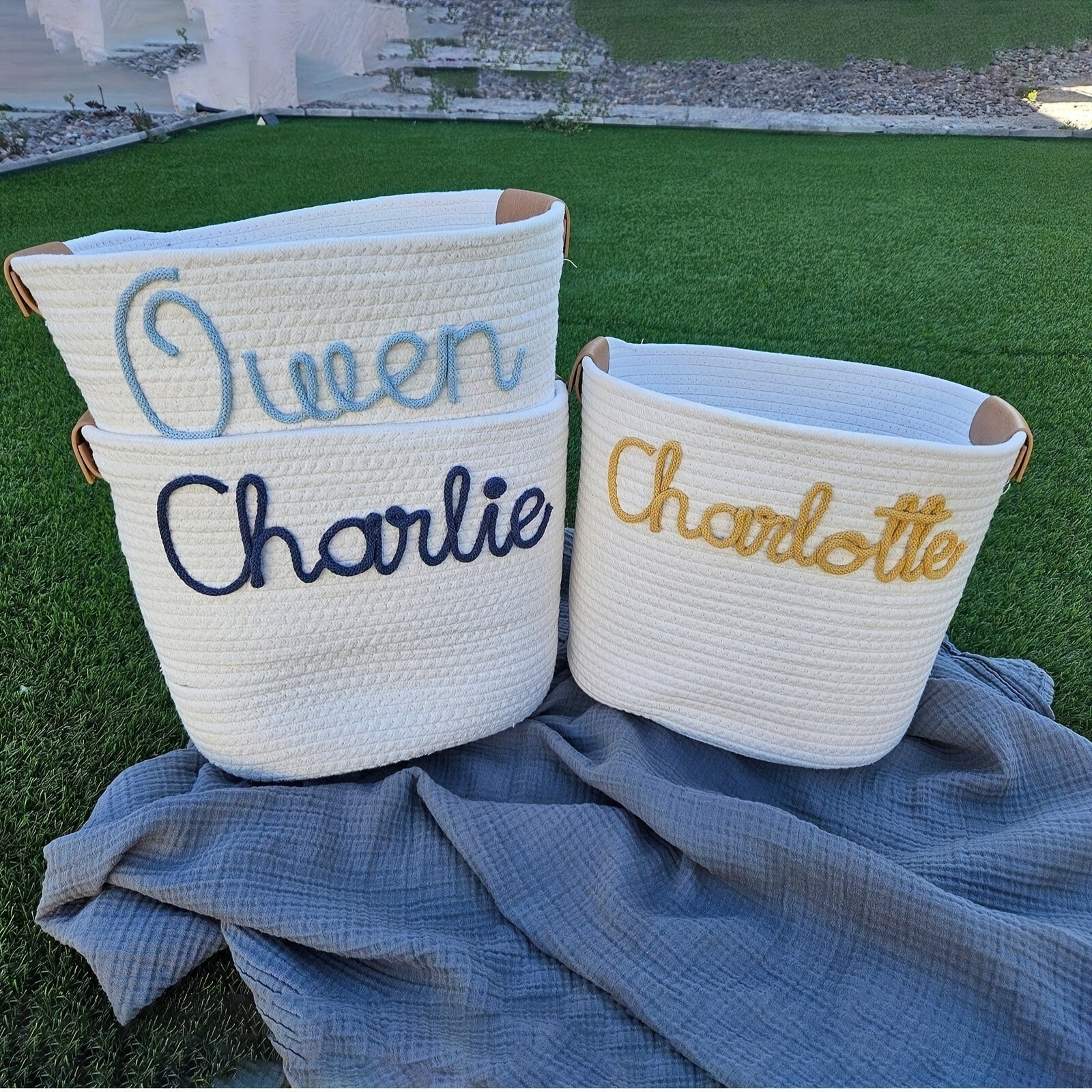 Customizable Woven Storage Basket with Rope Handles – Personalized Decorative Organizer for Laundry, Toys, and Home Decor – Perfect Gift for Any Occasion, Laundry Basket, Shelf Baskets