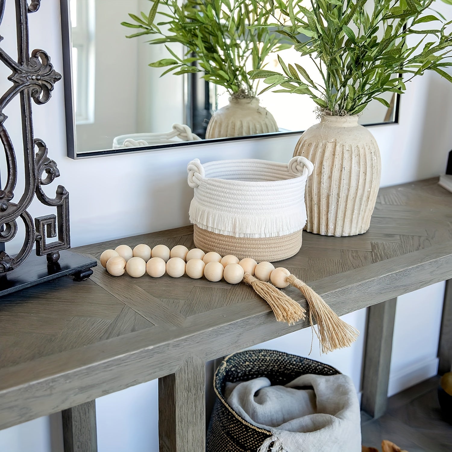 3pcs Boho Decor Storage Basket Set | Soft Polyester Woven Baskets for Organizing, Shower, Gift, Nursery, Toys - White Tassel Bin by ZUIJIA SHENGHUO