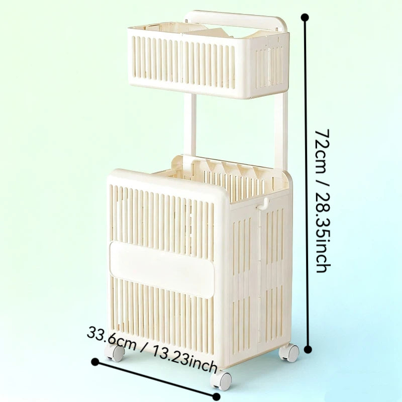 Multi-Purpose 3-Tier Foldable Storage Basket with Smooth Rolling Wheels, Durable Plastic Material for Bathroom, Kitchen & Bedroom Use – Space-Saving Design, Shelf Baskets