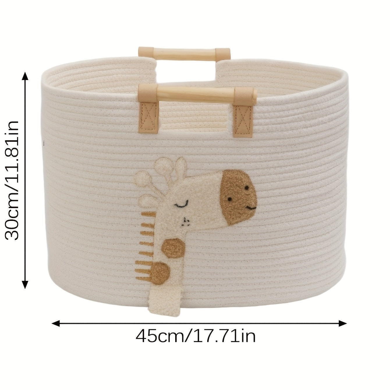 1pc Cute Animal Pattern Nursery Storage Basket with Handles, Embroidered Animal Pattern Decorative Storage Basket, Multifunctional Storage Basket, Adorable Giraffe Storage Basket
