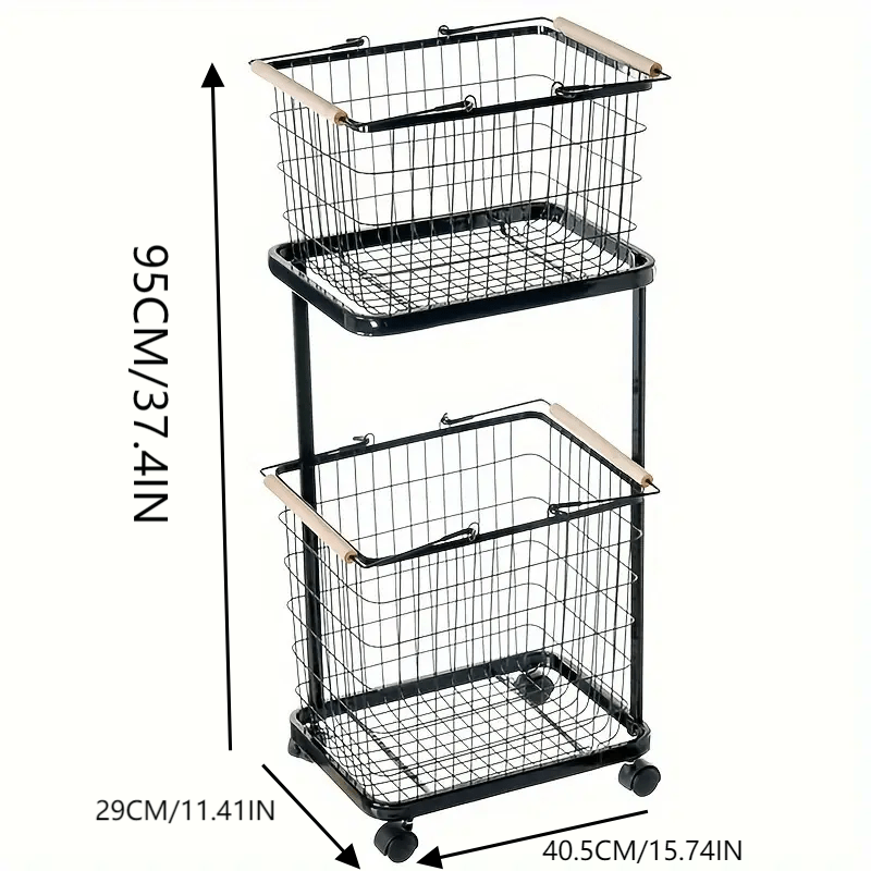 Self standing laundry storage basket with compartments and movable rollers