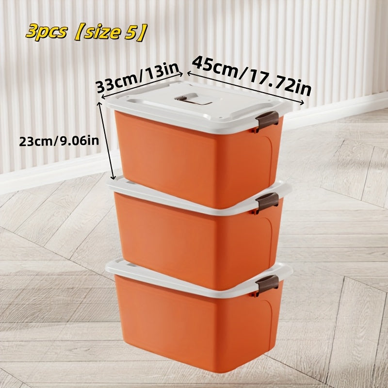 3pcs Colorful Thickened Plastic Storage Box with Lid And Handle, Perfect for Car Trunk, Home Wardrobe, Office Books, Bathroom Essentials, Snack And Medicine Organizer, Halloween, Christmas Decorations, Storage Bins for Home Organization