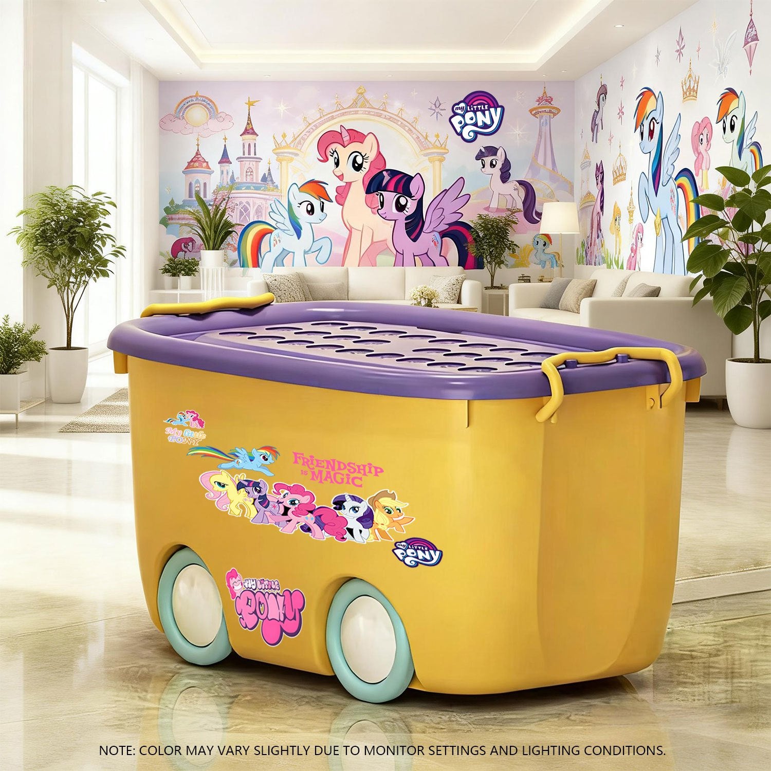 MY LITTLE PONY Stackable Storage Box | Durable Plastic, Odorless, Sealed with Side Clips, Wheeled for Easy Movement, Dustproof and Moisture-Resistant, Ideal for Home Organization