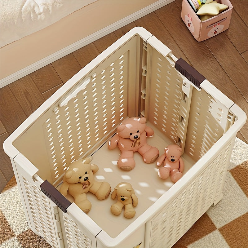 1pc Large Capacity Foldable Storage Basket - Removable Storage Basket, Multifunctional Home Bathroom Laundry Basket - with Wheels for Easy Movement, Home Organizing Storage Basket, Suitable for Living Room Organizing, Bathroom, White