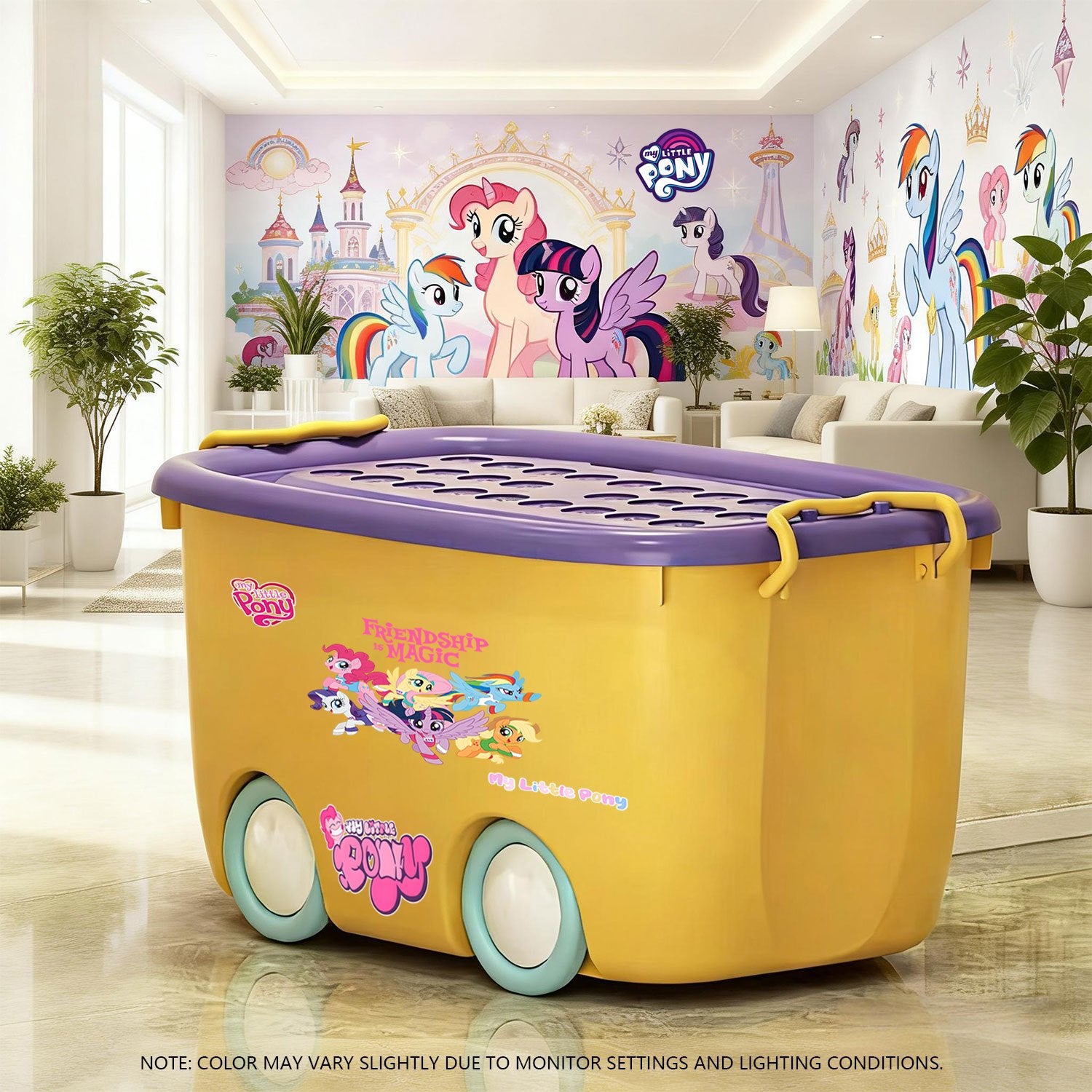 MY LITTLE PONY Stackable Storage Box | Durable Plastic, Odorless, Sealed with Side Clips, Wheeled for Easy Movement, Dustproof and Moisture-Resistant, Ideal for Home Organization