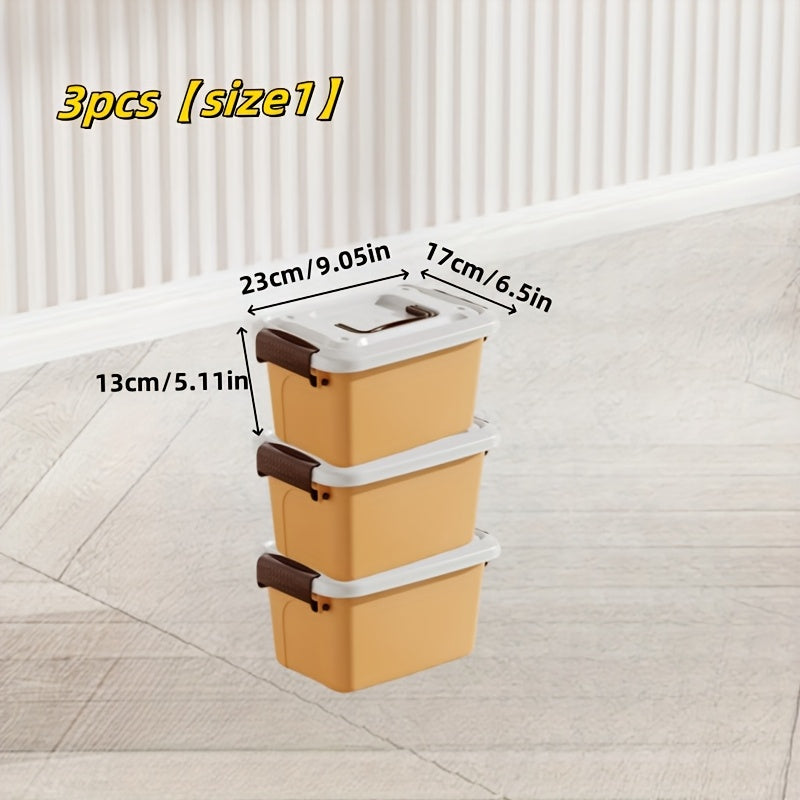 3pcs Colorful Thickened Plastic Storage Box with Lid And Handle, Perfect for Car Trunk, Home Wardrobe, Office Books, Bathroom Essentials, Snack And Medicine Organizer, Halloween, Christmas Decorations, Storage Bins for Home Organization