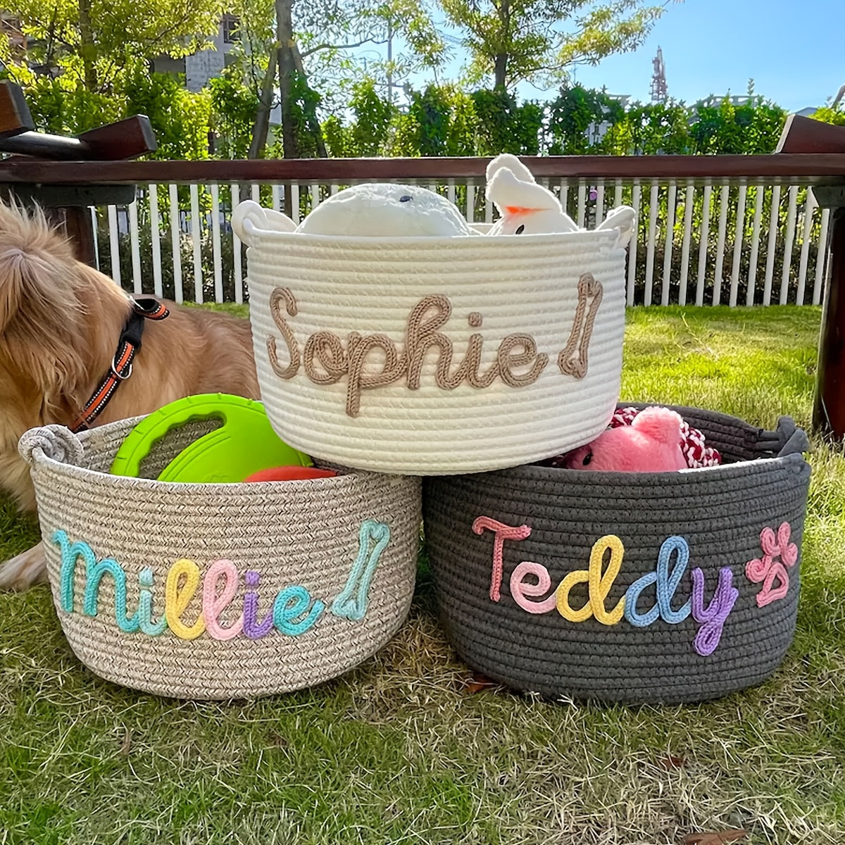 1pc Personalized Custom Letter Dog Toy Basket, Pet Toy Storage Basket, Pet Name Gift Basket, Home Storage Basket, Easter Gift, Shelf Baskets