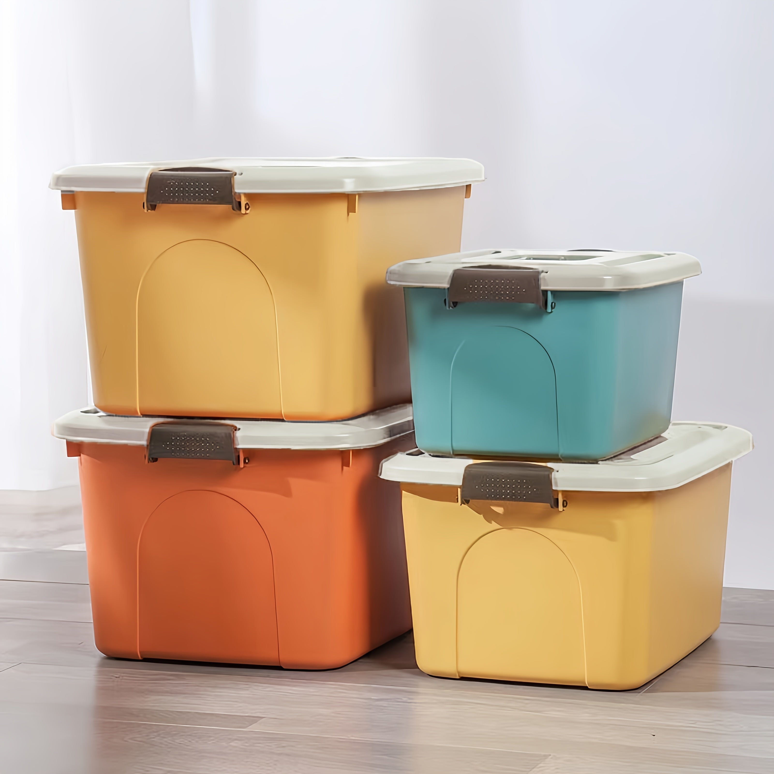3pcs Colorful Thickened Plastic Storage Box with Lid And Handle, Perfect for Car Trunk, Home Wardrobe, Office Books, Bathroom Essentials, Snack And Medicine Organizer, Halloween, Christmas Decorations, Storage Bins for Home Organization